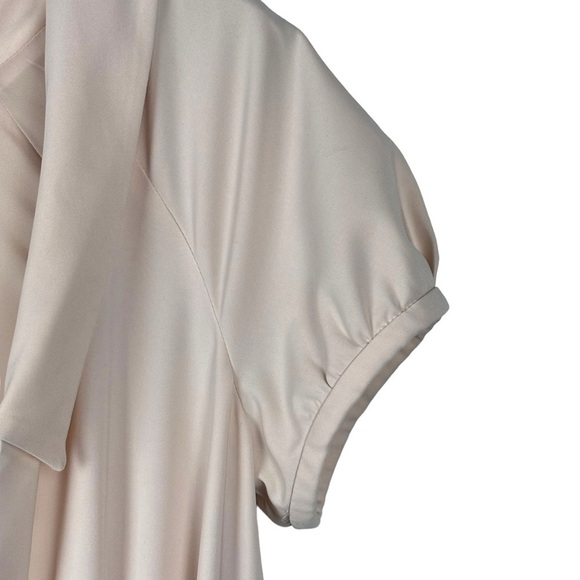 GAL MEETS GLAM ELEANOR PUFF SLEEVE TIE WAIST CREAM SATIN TWILL DRESS - Picture 13 of 16